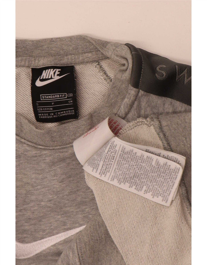 Chłopięcy sweter z grafiką Nike, 8-9 lat, mały, szary, bawełniany