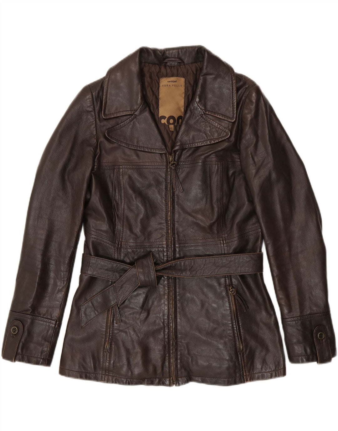 CONBIPEL Womens Leather Jacket IT 42 Medium Brown Leather