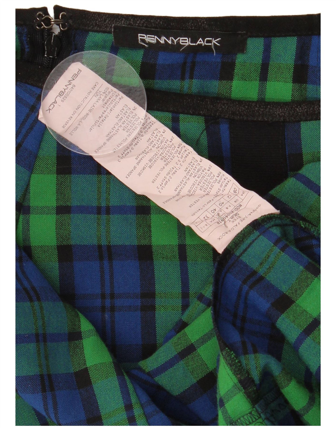 Czarna damska plisowana spódnica w kształcie litery A Penny UK 12 Medium W30 w zieloną kratkę