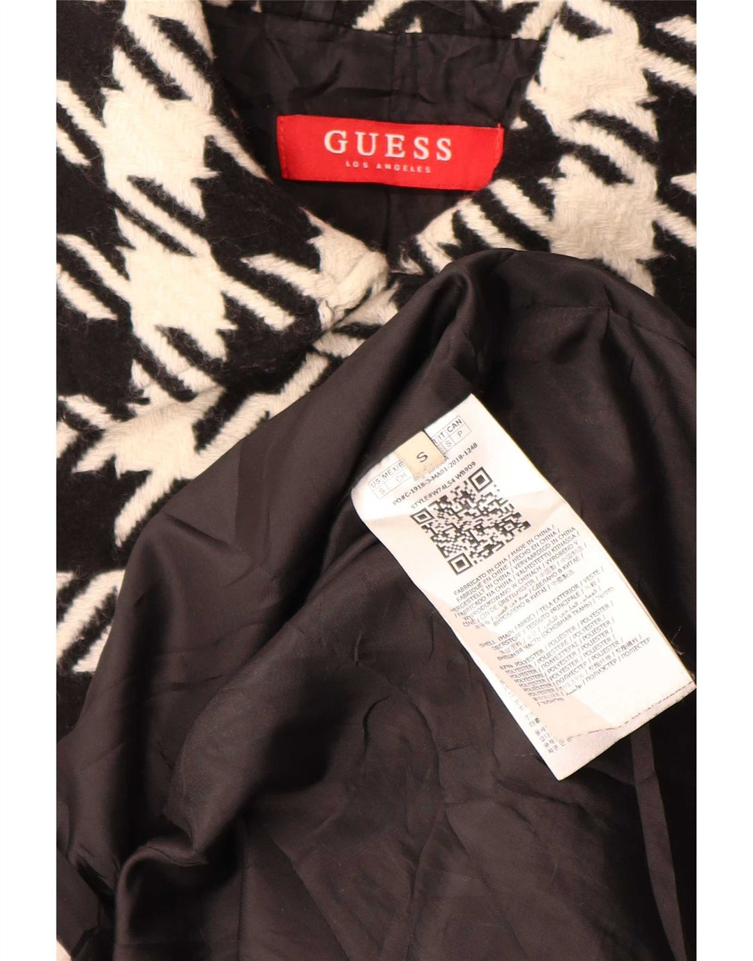 Guess Płaszcz damski UK 10, mały, czarny, poliester w pepitkę