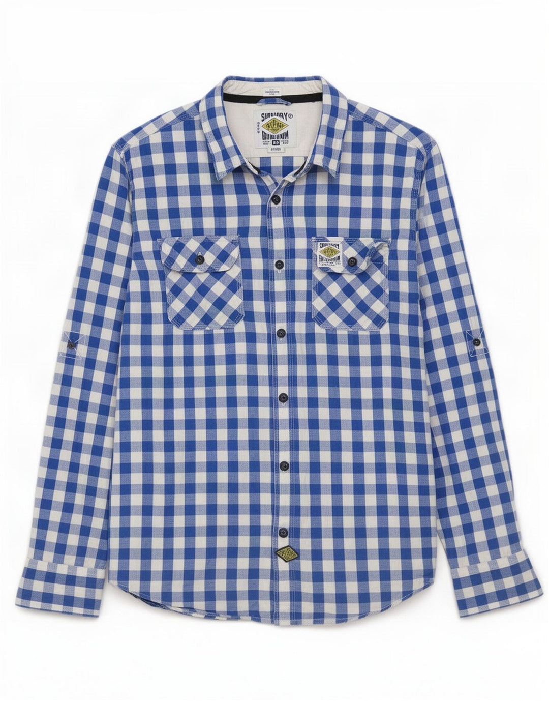 Superdry Mens Shirt Large Blue Gingham Cotton