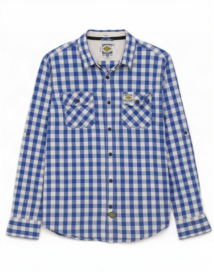 Superdry Mens Shirt Large Blue Gingham Cotton