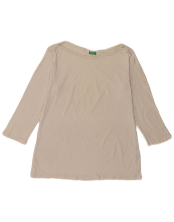 Top damski Benetton z rękawem 3/4, UK 16, duży, biały, bawełniany