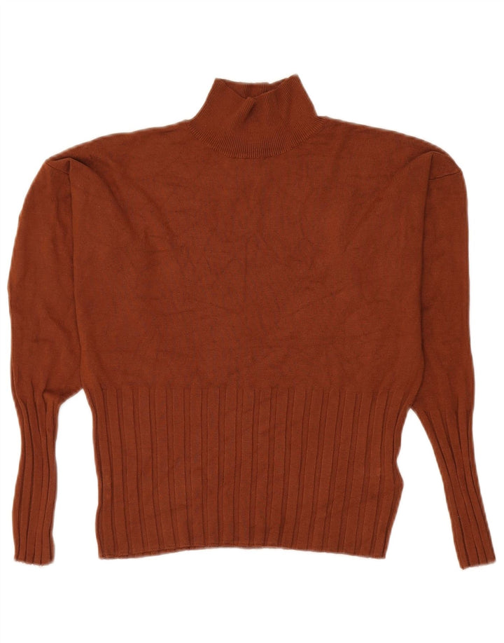 Marks & Spencer Damski sweter z golfem UK 14, duży, brązowy, wiskoza