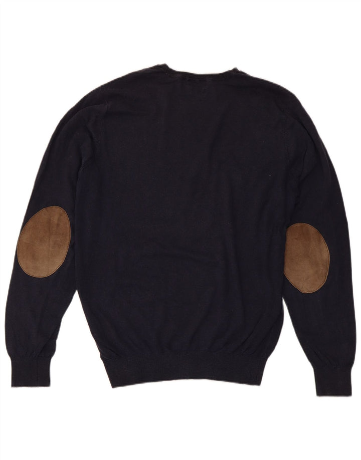 MASSIMO DUTTI Męski sweter z okrągłym dekoltem, średni granatowy, bawełniany