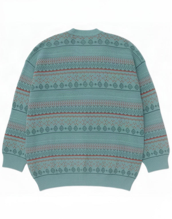 Męski sweter rozpinany w stylu vintage, duży, niebieski, geometryczny