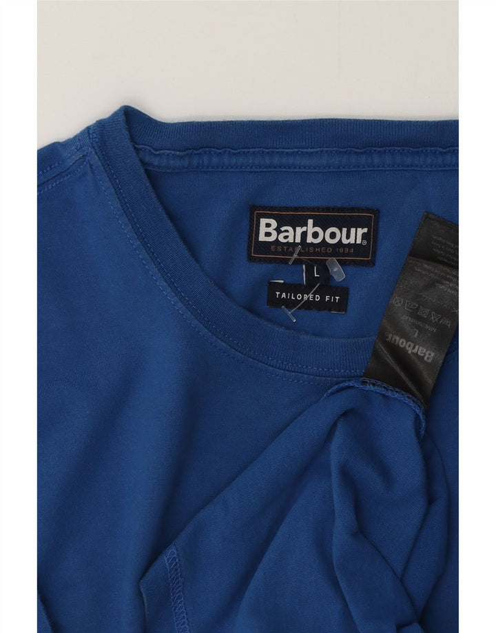 T-shirt męski BARBOUR o dopasowanym kroju, duży, niebieski, bawełniany