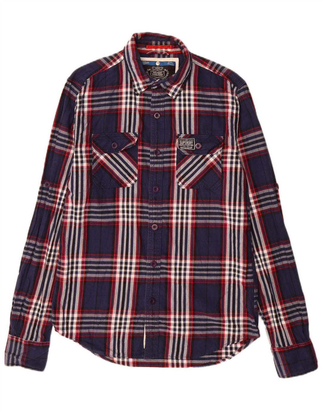 Męska koszula flanelowa Superdry, duża, bawełniana w granatową kratę