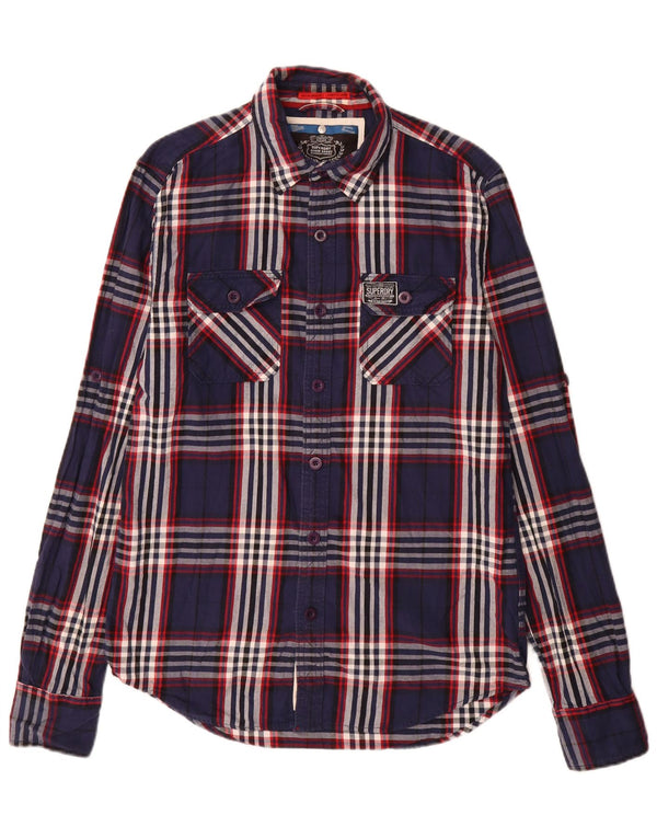 Męska koszula flanelowa Superdry, duża, bawełniana w granatową kratę
