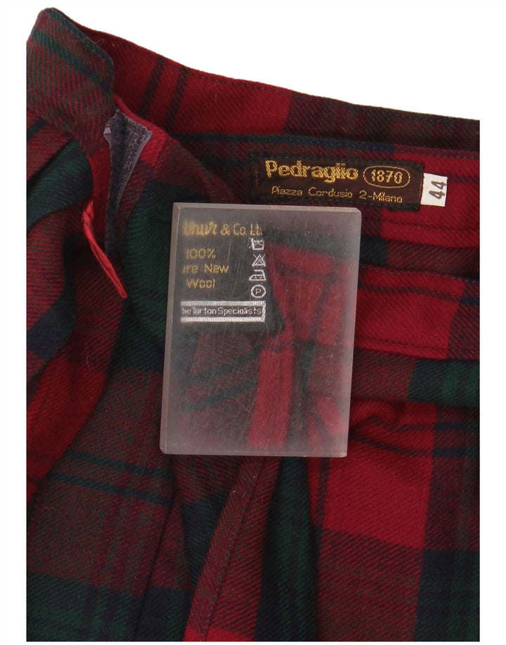 Vintage damska plisowana spódnica kopertowa IT 44 Medium W26 czerwona kratka, nowa wełna