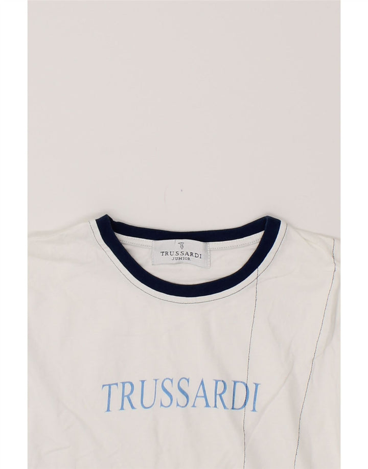 TRUSSARDI JUNIOR Boys Graphic Top Long Sleeve 12-13 Years White Cotton Vintage Trussardi Junior and Second-Hand Trussardi Junior from Messina Hembry 