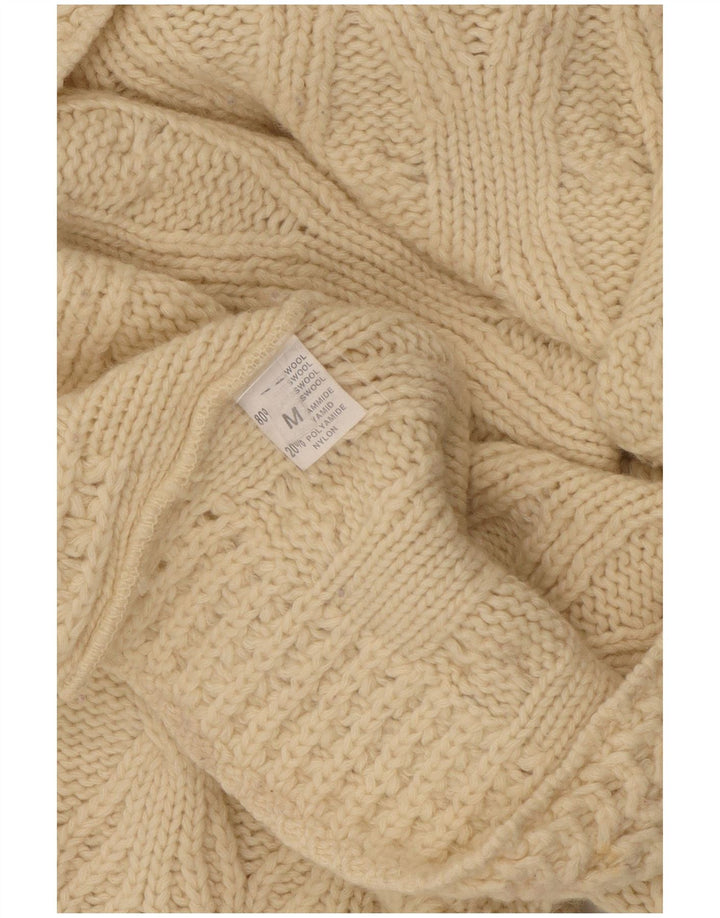 Vintage damski sweter z okrągłym dekoltem UK 14, średni, biała wełna