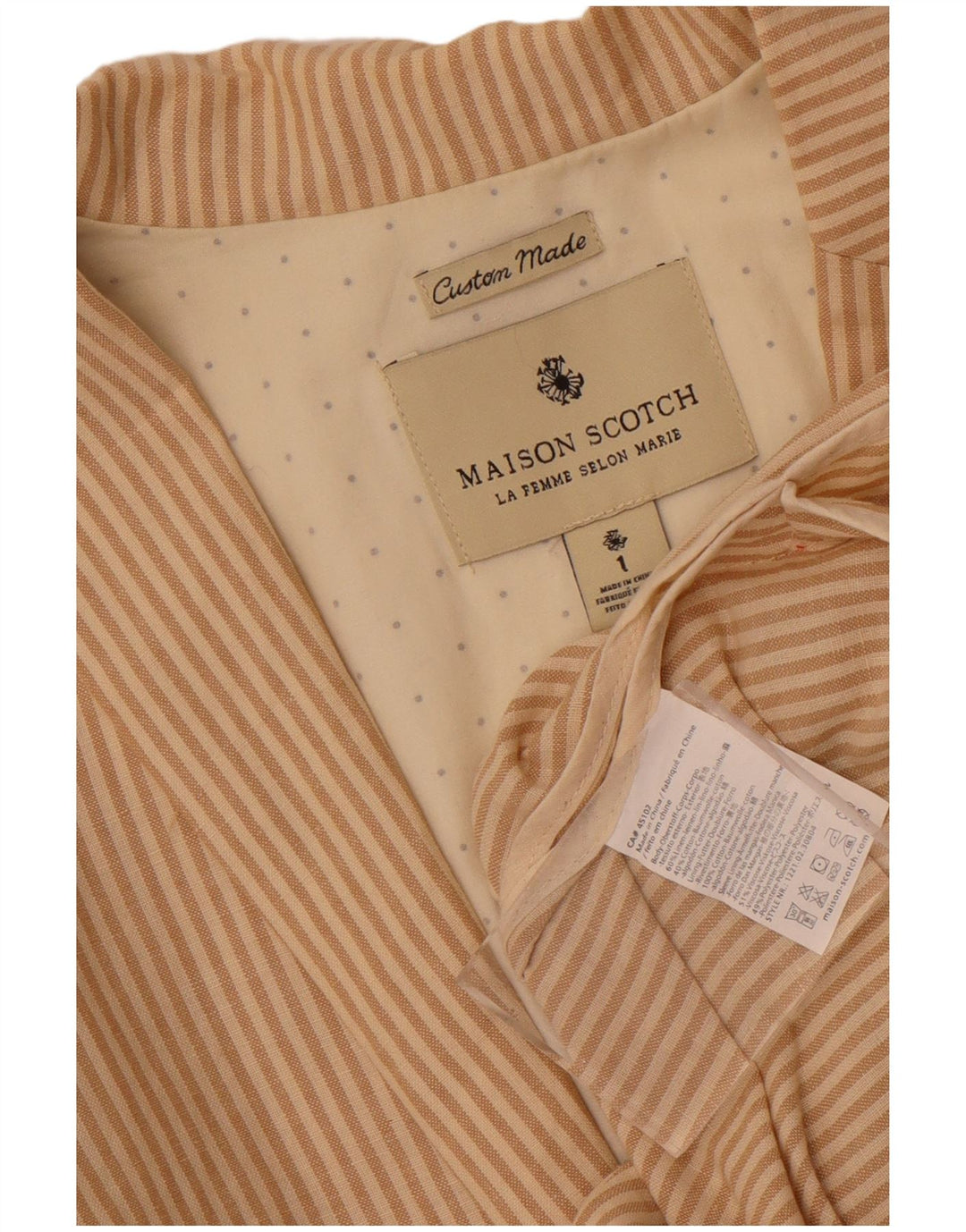 Damska marynarka Maison Scotch zapinana na 2 guziki, rozmiar 1, mała beżowa w prążki