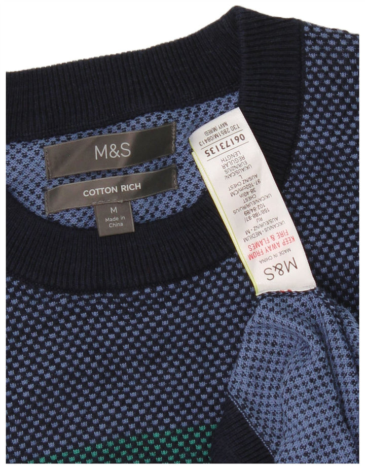 Marks & Spencer Męski sweter z okrągłym dekoltem, średni granatowy, blok kolorów