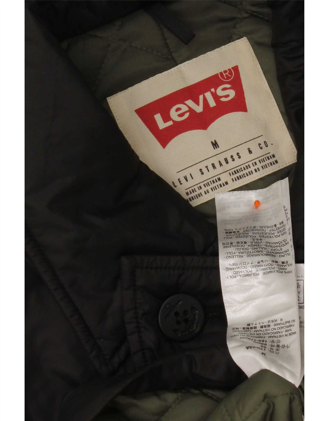 Męska wyściełana kurtka wojskowa Levi's UK 38, średni czarny nylon