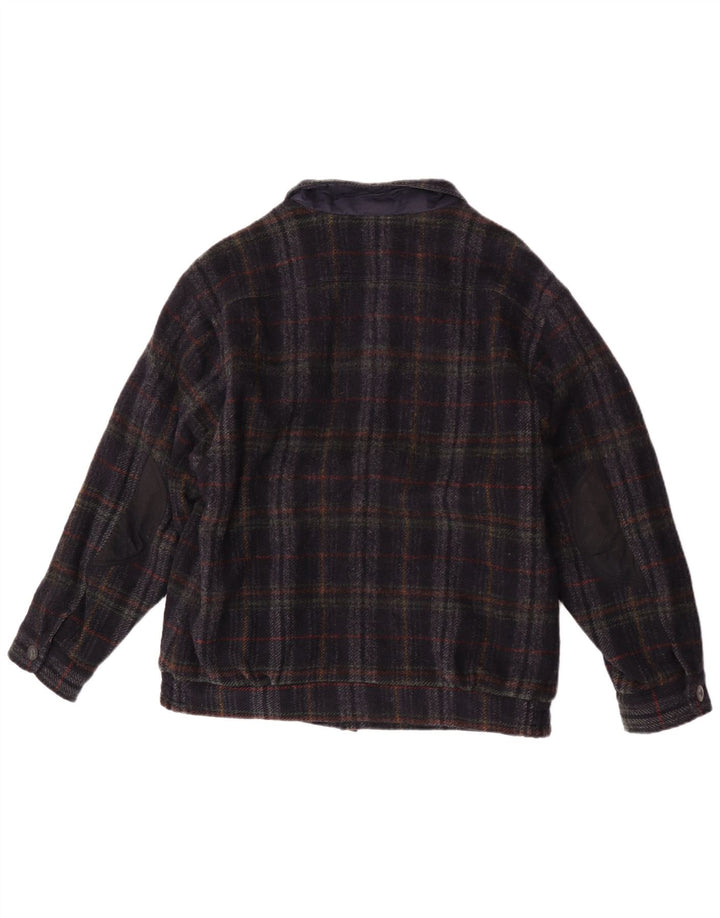 Męska kurtka bomberka w stylu vintage UK 36, mała granatowa w kratkę, nowa wełna