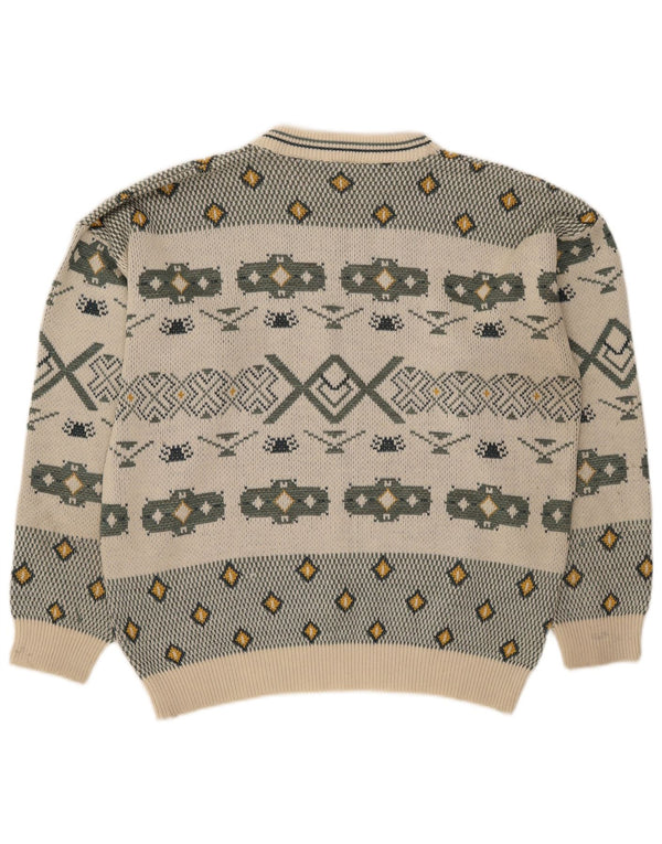 Vintage męski sweter z okrągłym dekoltem, duży, złamany biały kolor, retro