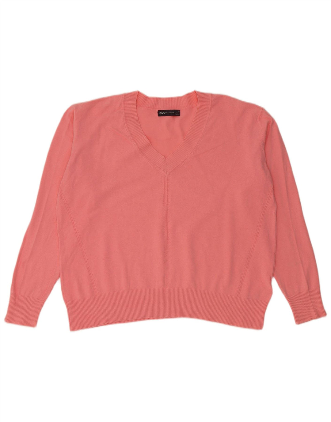 Marks & Spencer Damski sweter z dekoltem w kształcie litery V, UK 14, średni różowy, bawełniany
