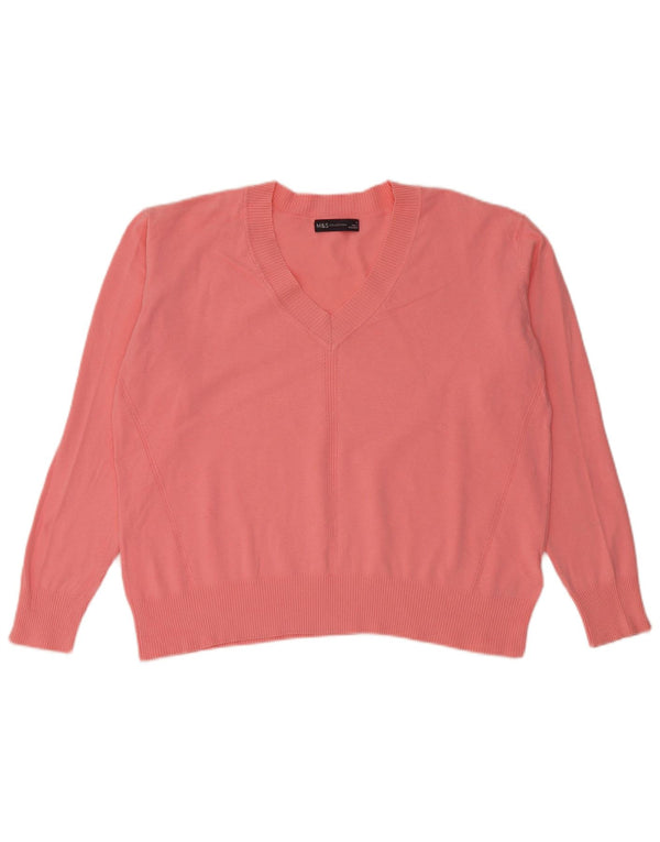 Marks & Spencer Damski sweter z dekoltem w kształcie litery V, UK 14, średni różowy, bawełniany