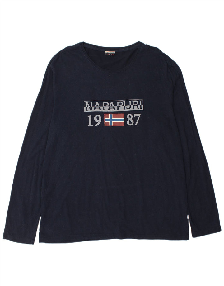 T-shirt męski NAPAPIJRI z grafiką geograficzną, długim rękawem, 3XL, granatowy, bawełniany