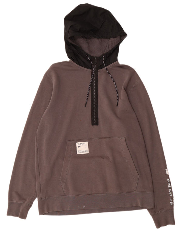 Męski sweter z kapturem i zamkiem błyskawicznym NIKE z grafiką, duży, szary, z blokami kolorów