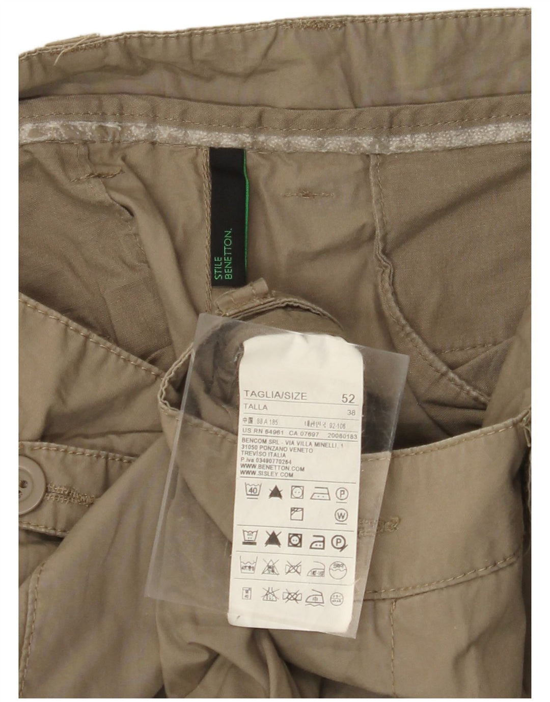 Męskie spodnie cargo BENETTON IT 52 XL W38 L34 Khaki, bawełna