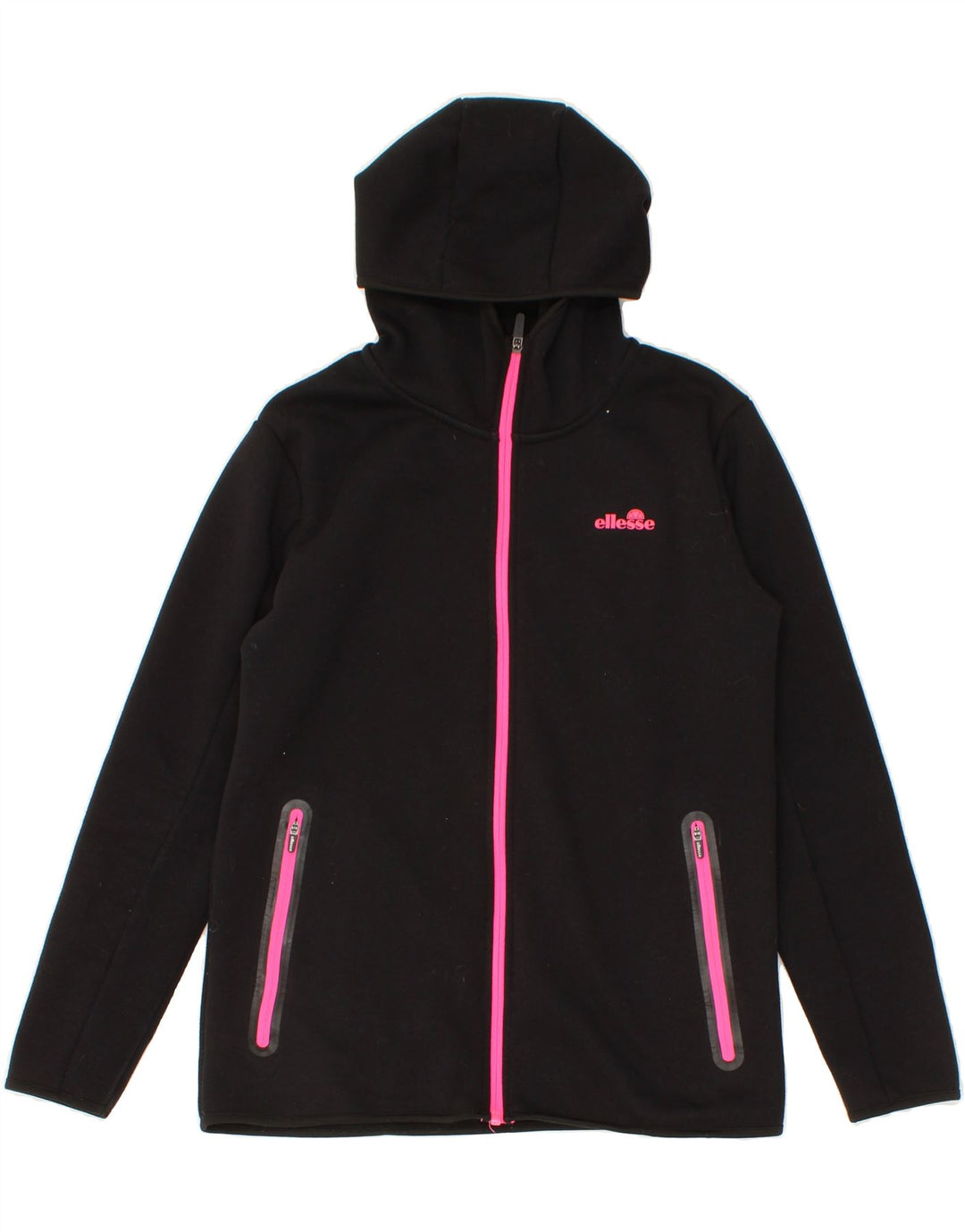 ELLESSE Womens Zip Hoodie Sweater UK 14 Medium Black Polyester Vintage Ellesse and Second-Hand Ellesse from Messina Hembry 