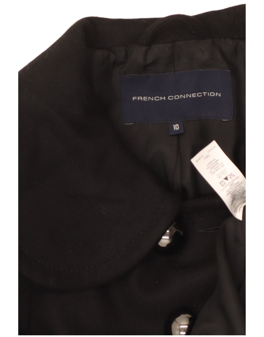 Damski płaszcz grochowy French Connection UK 10, mała czarna dziewicza wełna