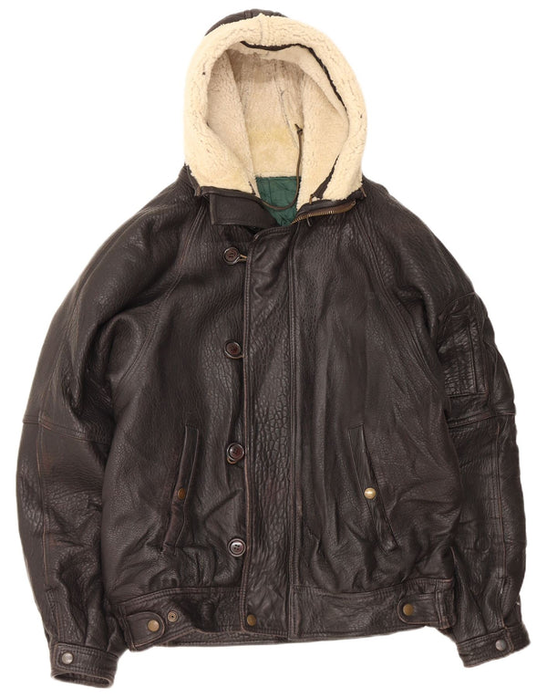 Vintage męska kurtka skórzana z kapturem UK 42 XL czarna