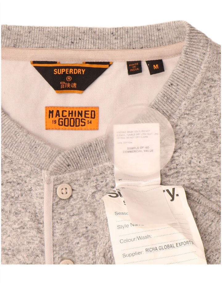 SUPERDRY Męski top z długim rękawem, średnioszary, bawełniany w cętki