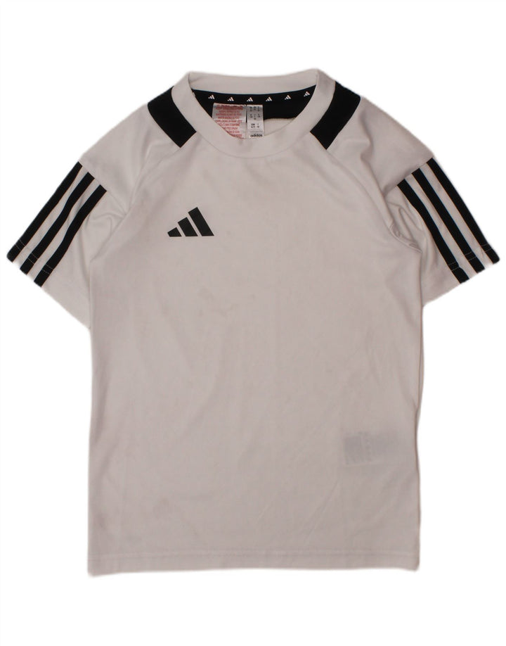 Chłopięcy t-shirt ADIDAS Aeroready, 7-8 lat, biały poliester z blokami kolorów