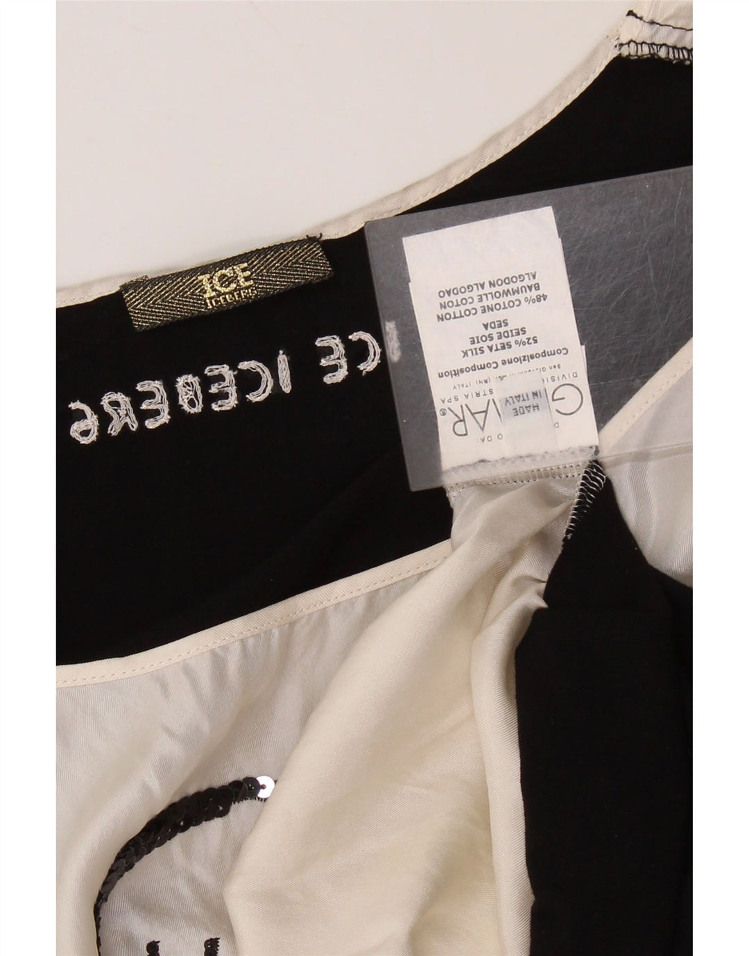 Damska bluzka z grafiką ICEBERG Top UK 8, mała, złamana biel, blok kolorów