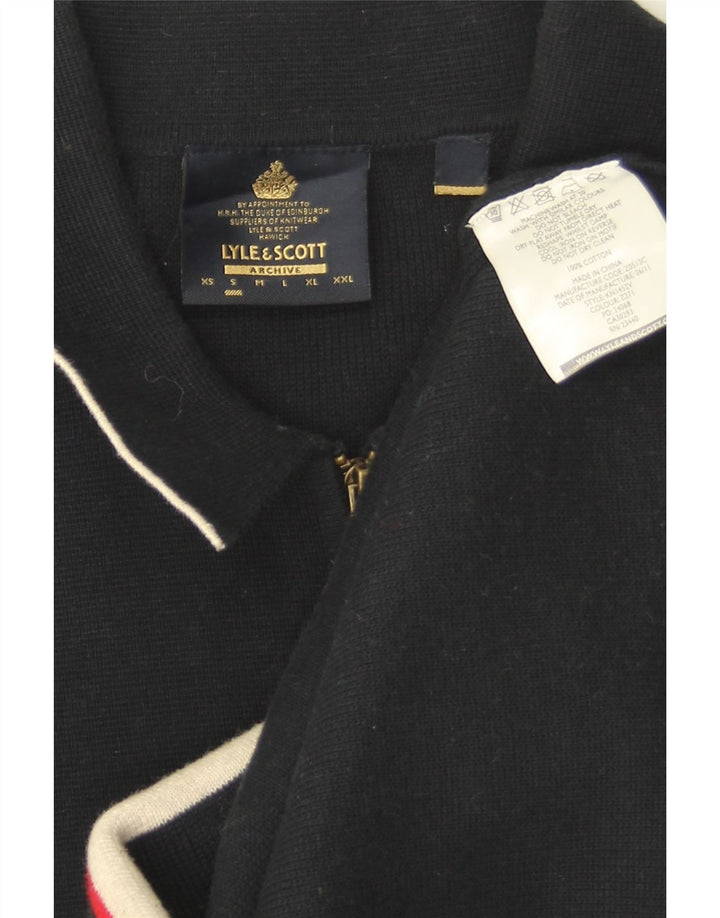Męski sweter rozpinany Lyle & Scott, mały, granatowy, bawełniany w bloki kolorów