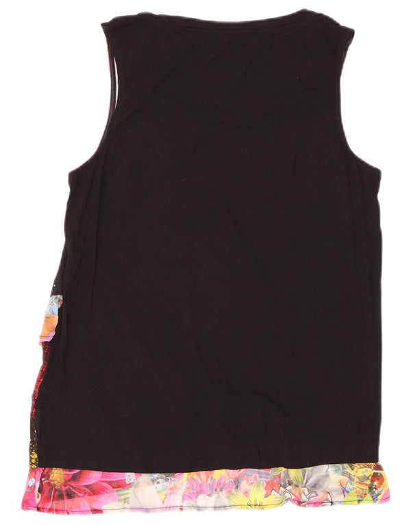 Damska bluzka bez rękawów z grafiką DESIGUAL Top UK 12, średnia czarna w kwiaty