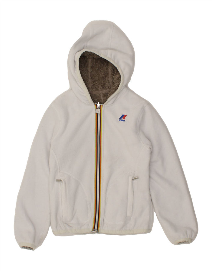 K-WAY Boys Hooded Fleece Jacket 7-8 Years White Vintage K-Way and Second-Hand K-Way from Messina Hembry 