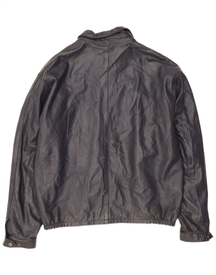 Vintage męska kurtka skórzana IT 52 XL granatowa skóra