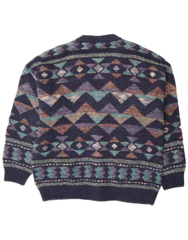 Sweter męski w stylu vintage IT 54 XL Granatowa, geometryczna wełna