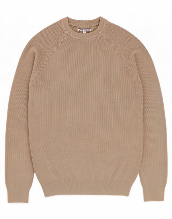 Męski sweter z okrągłym dekoltem Zara XL, szary, bawełniany