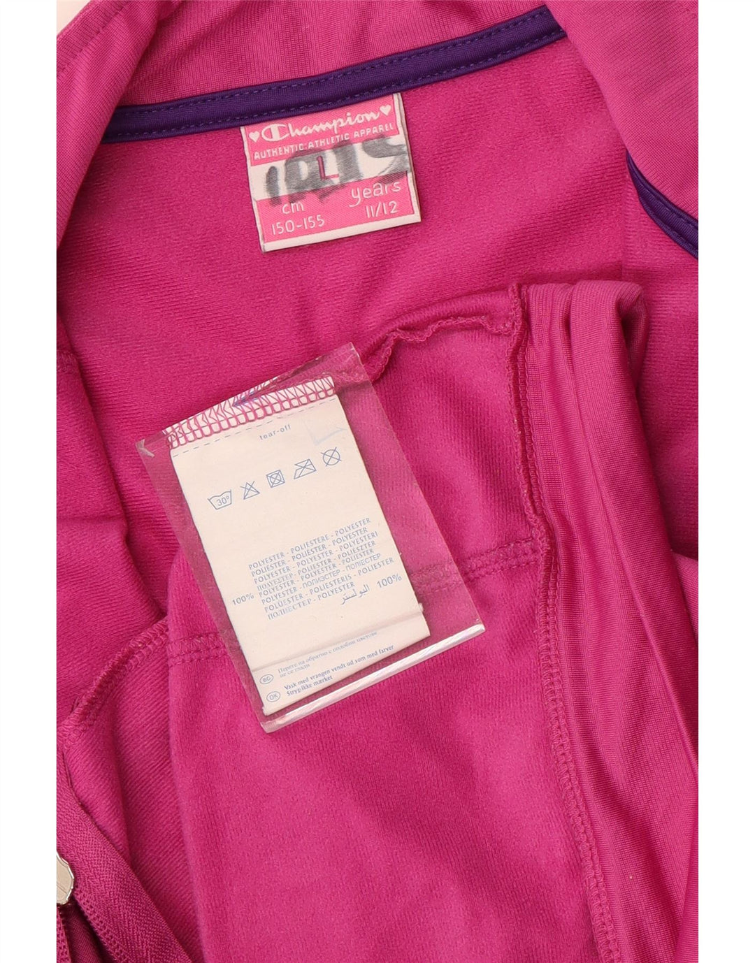 Kurtka dziewczęca CHAMPION z graficznym dresem, duża, 11-12 lat, różowa