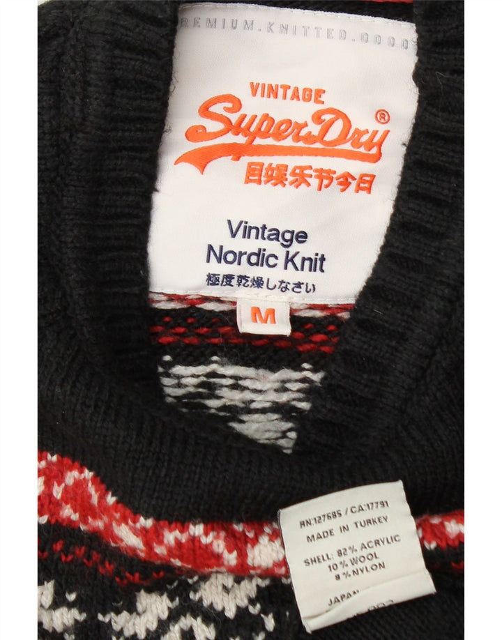 Męski sweter Superdry z dekoltem w łódkę, średni czarny, akryl Fair Isle