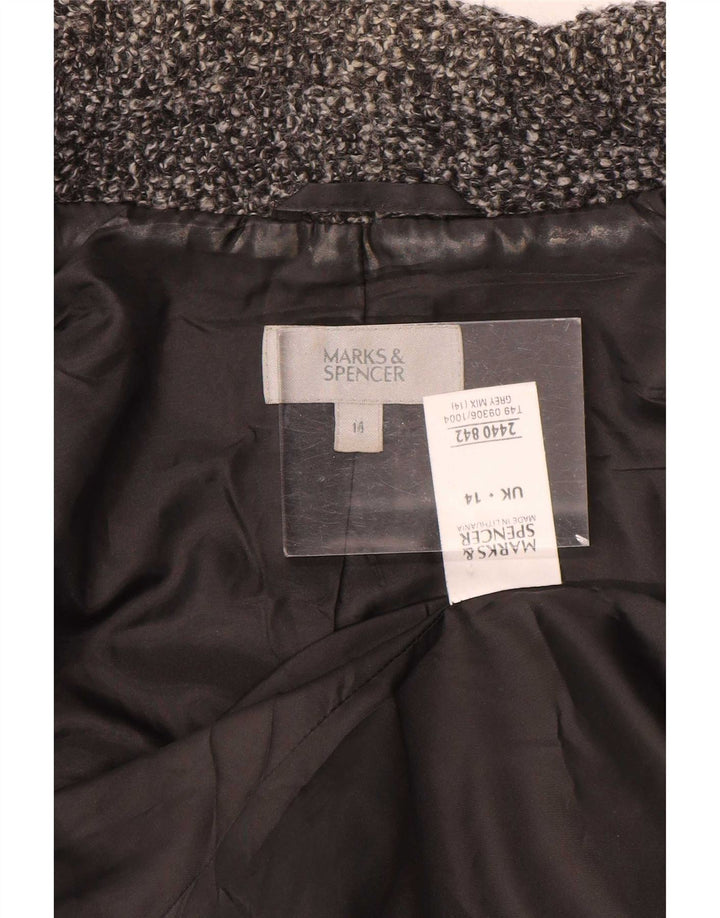 Marks & Spencer Damska marynarka zapinana na 2 guziki UK 14, duża, szara, wełniana plamki
