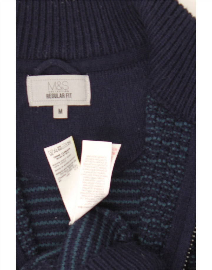 Marks & Spencer Męski sweter rozpinany o regularnym kroju, średni granatowy akryl