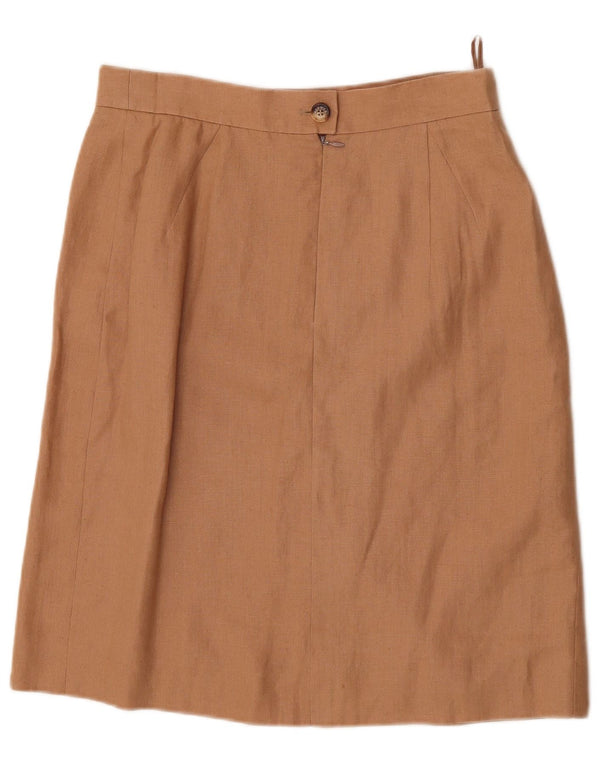 HERMES Damska prosta spódnica IT 44 Medium W30 Beżowa lniana