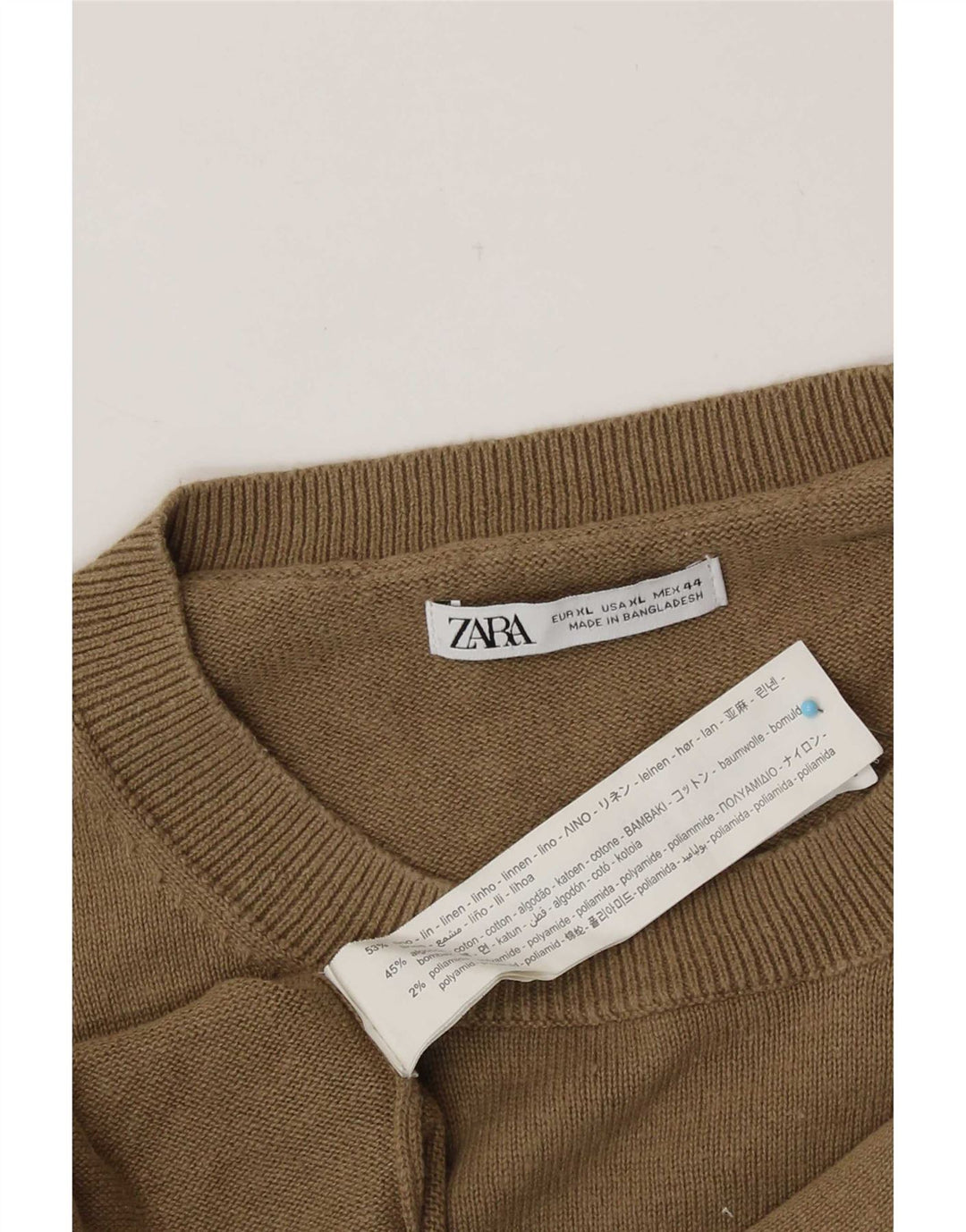 Męski sweter z okrągłym dekoltem Zara XL, beżowy, lniany