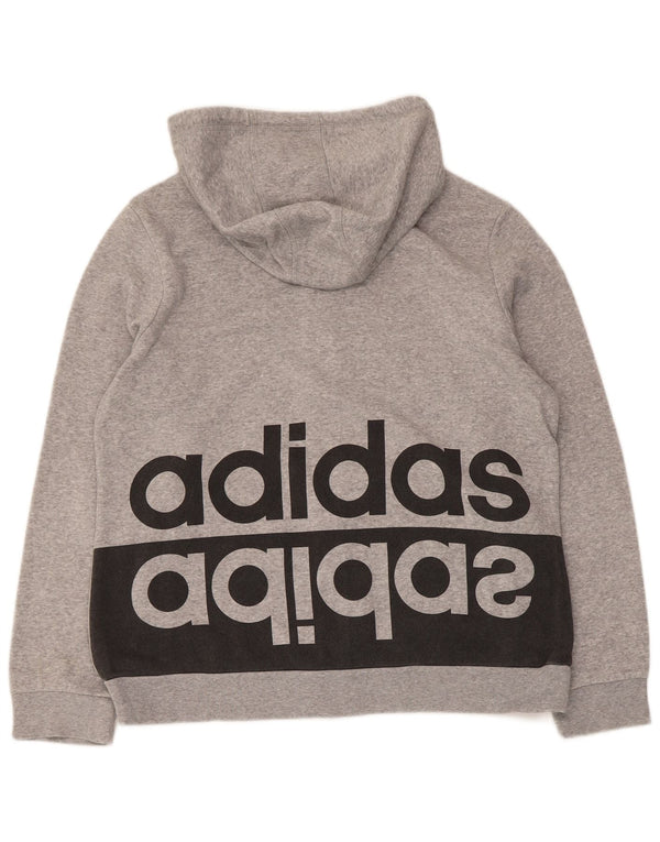 Damska bluza z kapturem Adidas Graphic Zip UK 18 XL Szara bawełna z blokami kolorów