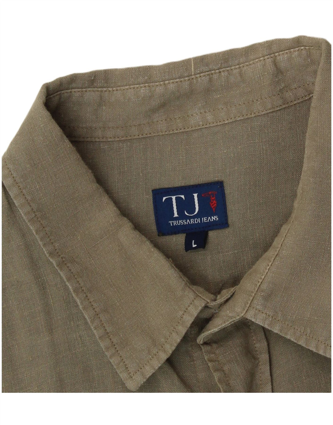 Koszula męska Trussardi Jeans, duża lniana khaki