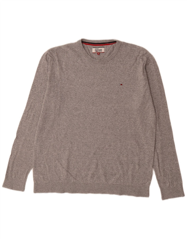 Męski sweter z okrągłym dekoltem Tommy Hilfiger, średnioszary, bawełniany