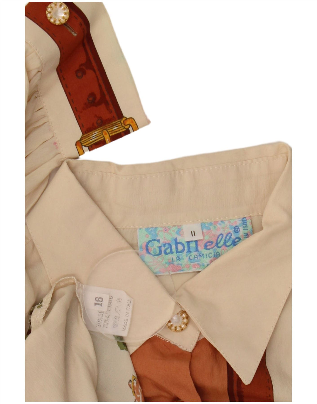 GABRI ELLE LA CAMICIA Damska bluzka koszulowa z grafiką UK 16, duża w kolorze złamanej bieli