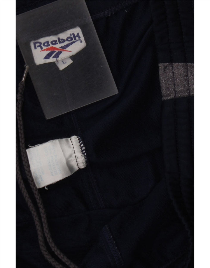 Męskie spodnie dresowe Reebok, duże, granatowe, z poliestru w blokach kolorów