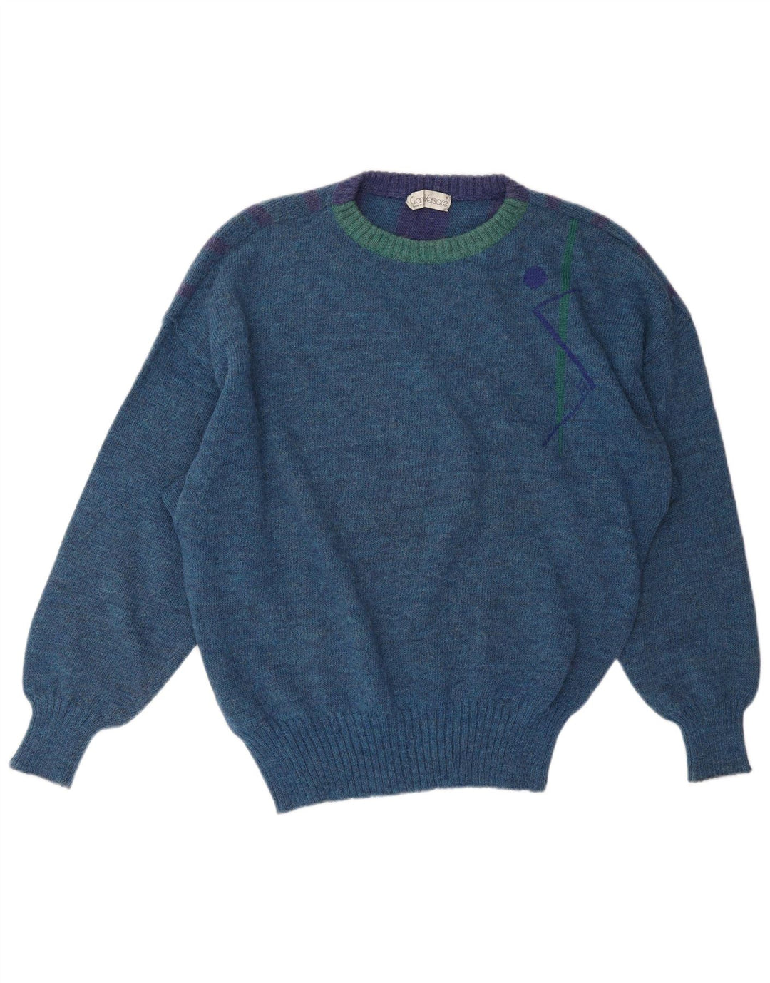 GIANNI VERSACE Męski sweter z okrągłym dekoltem, duży, klasyczny, w niebieskie paski